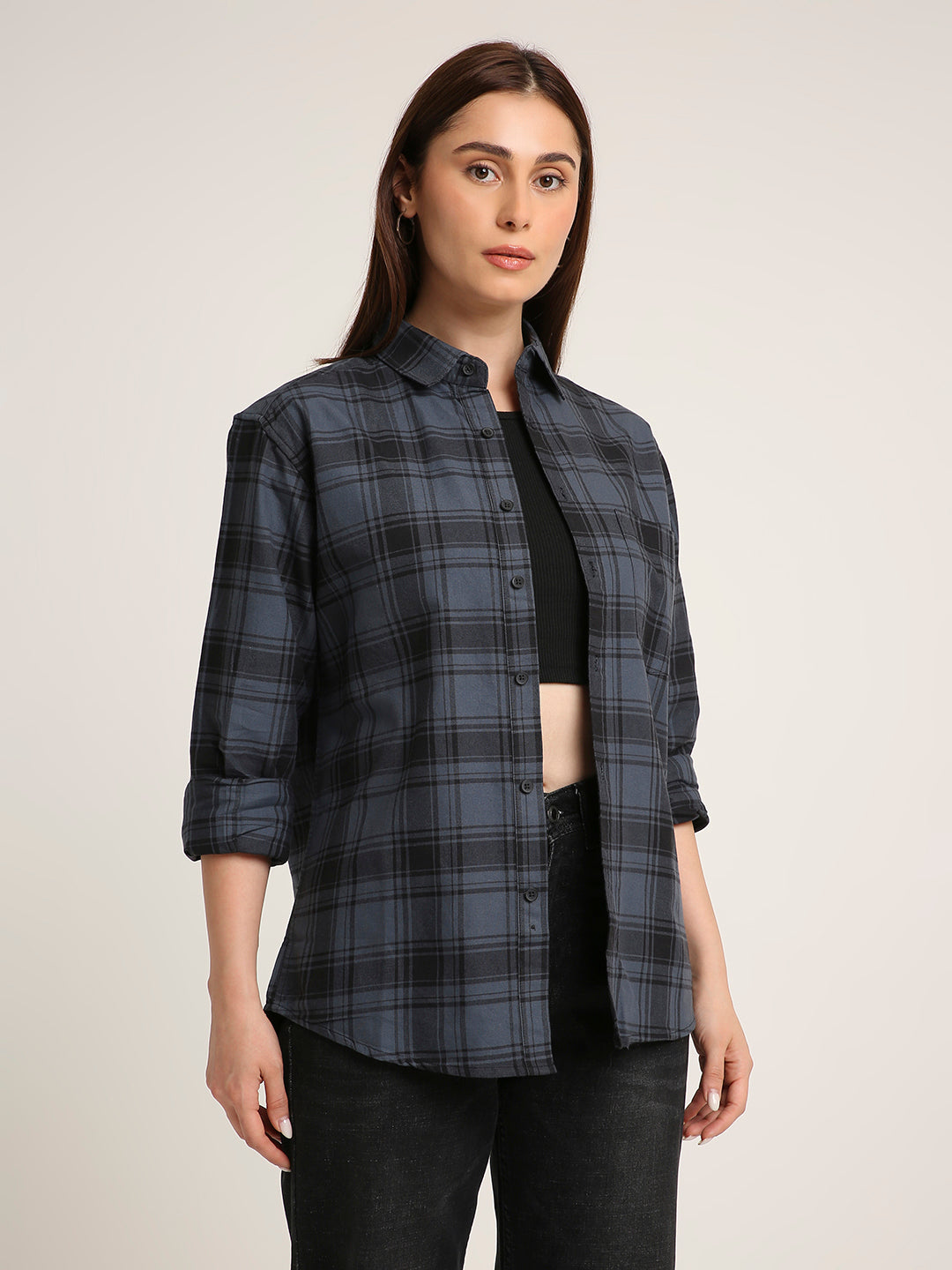 Blue Oxford Checked Oversized Shirt