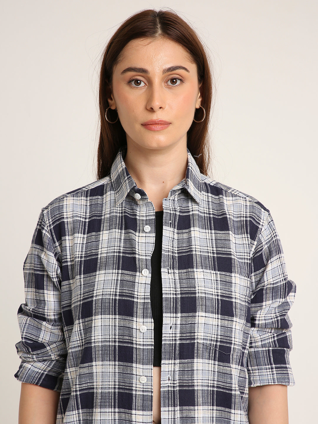 Navy Checked Cotton Casual Shirt