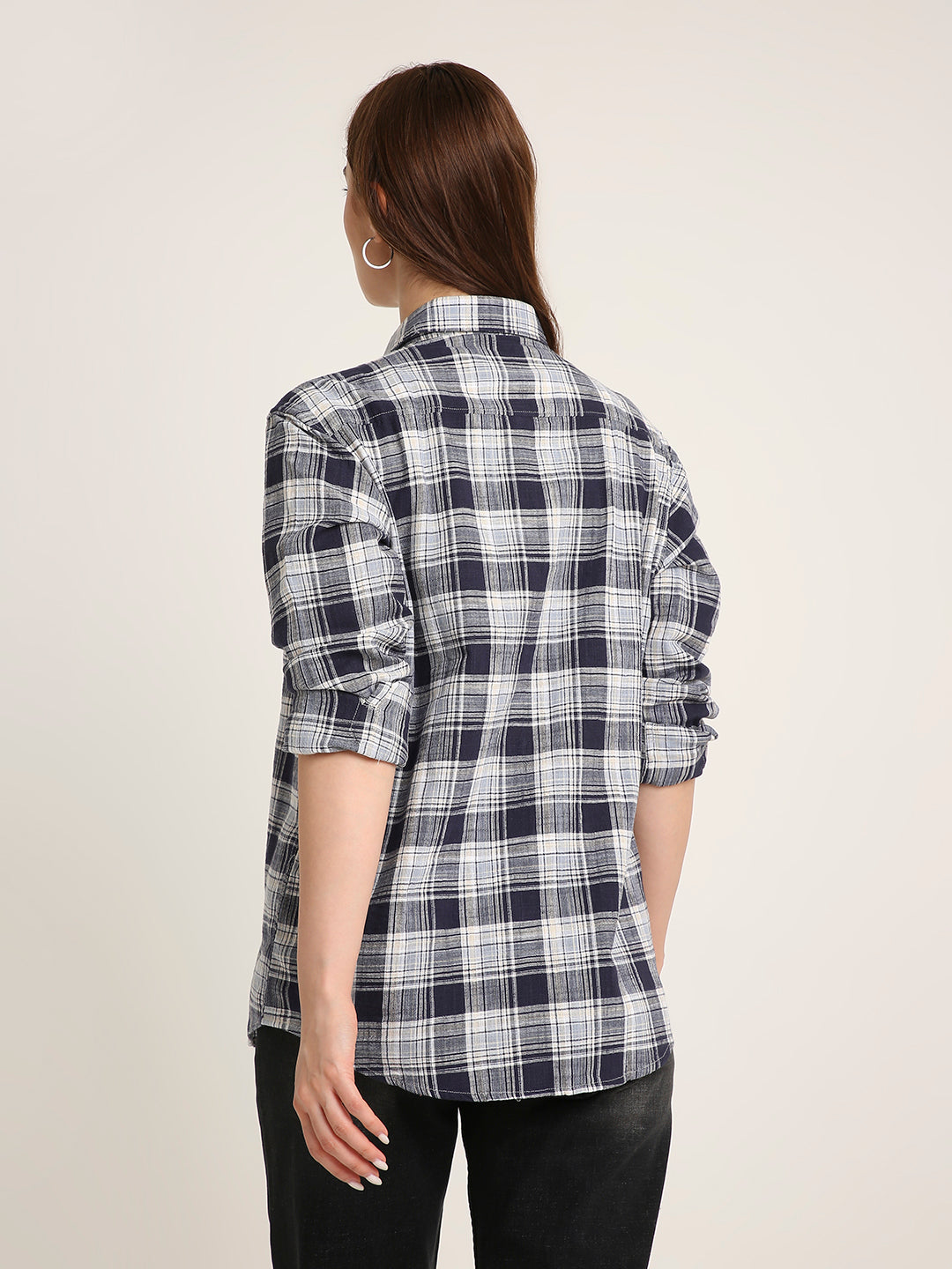 Navy Checked Cotton Casual Shirt