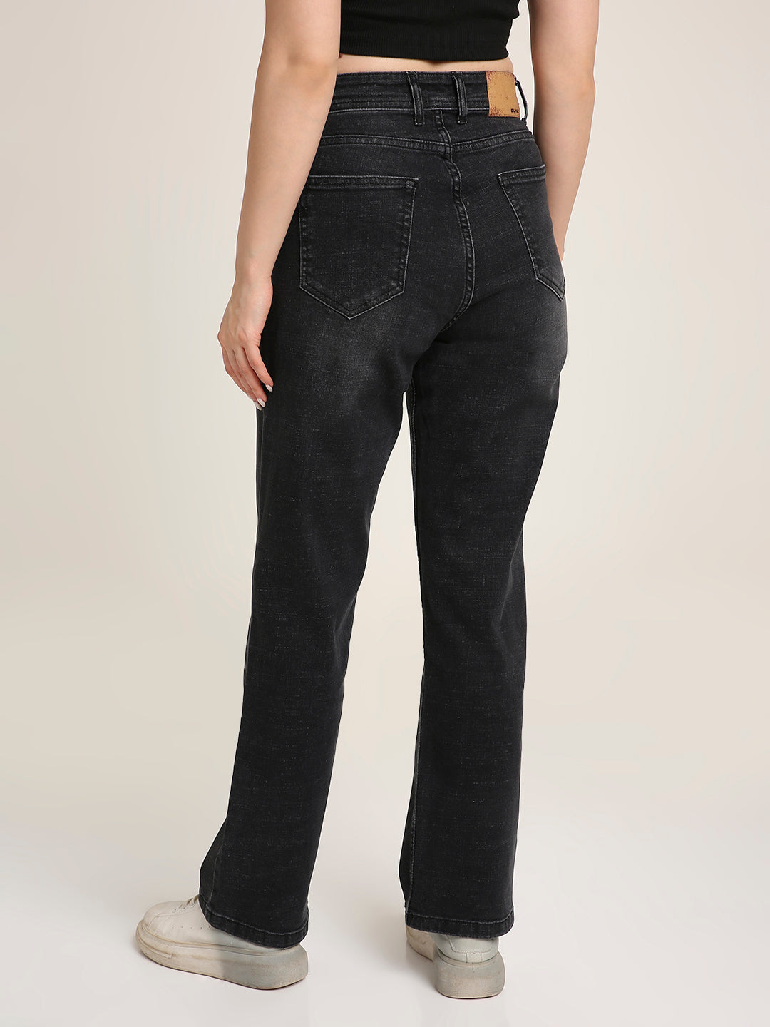 Black Mid-Wash High-Rise Straight Fit Jeans
