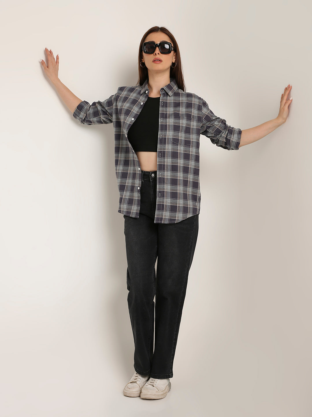 Dark Grey Checked Cotton Textured Shirt