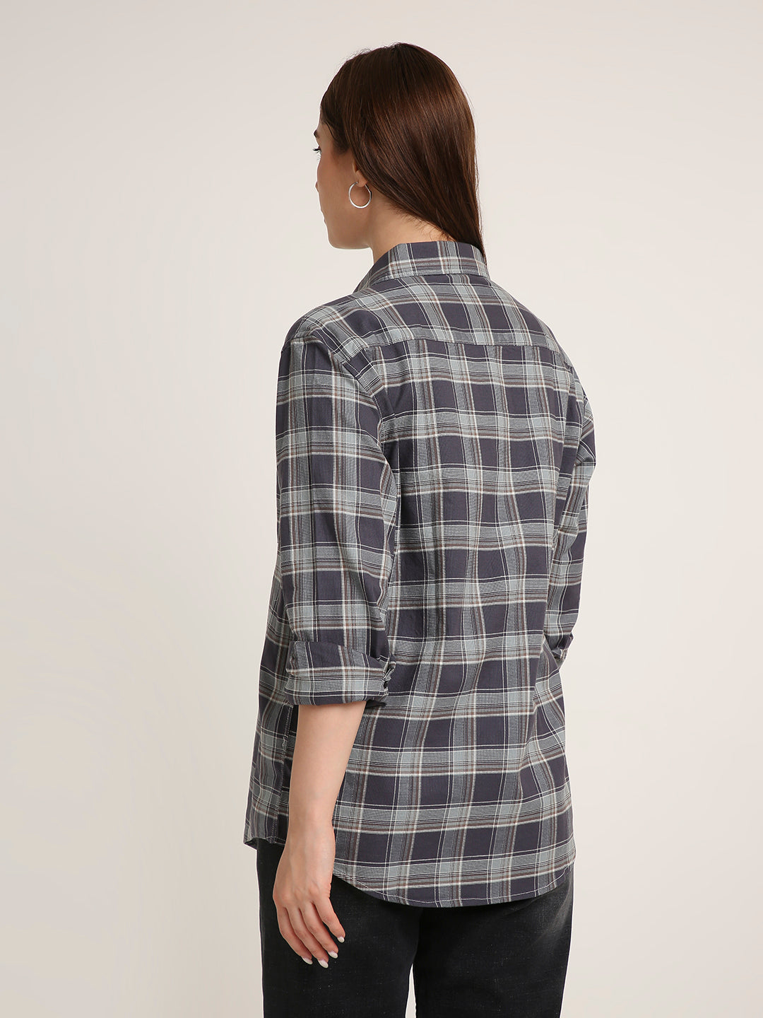 Dark Grey Checked Cotton Textured Shirt