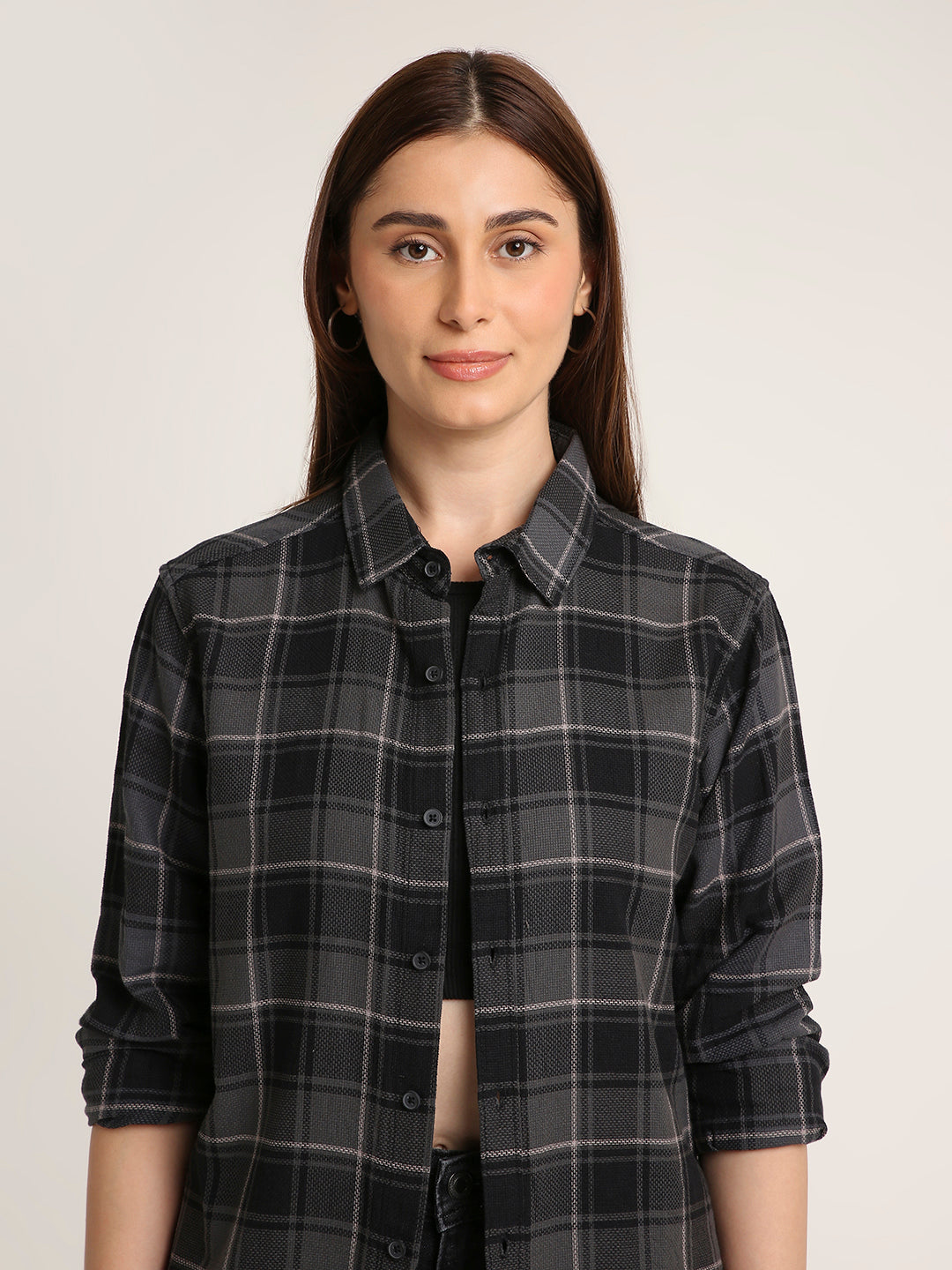 Grey Checked Premium Cotton Structured Shirt