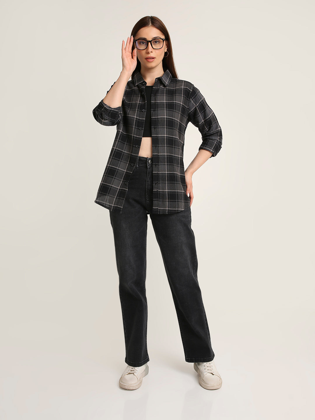 Grey Checked Premium Cotton Structured Shirt