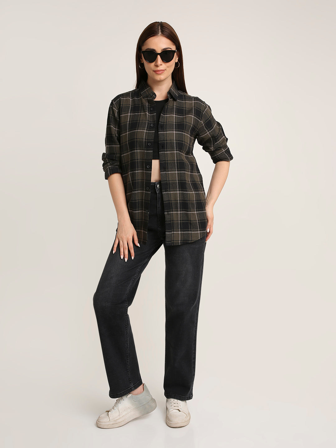 Olive Checked Premium Cotton Structured Shirt