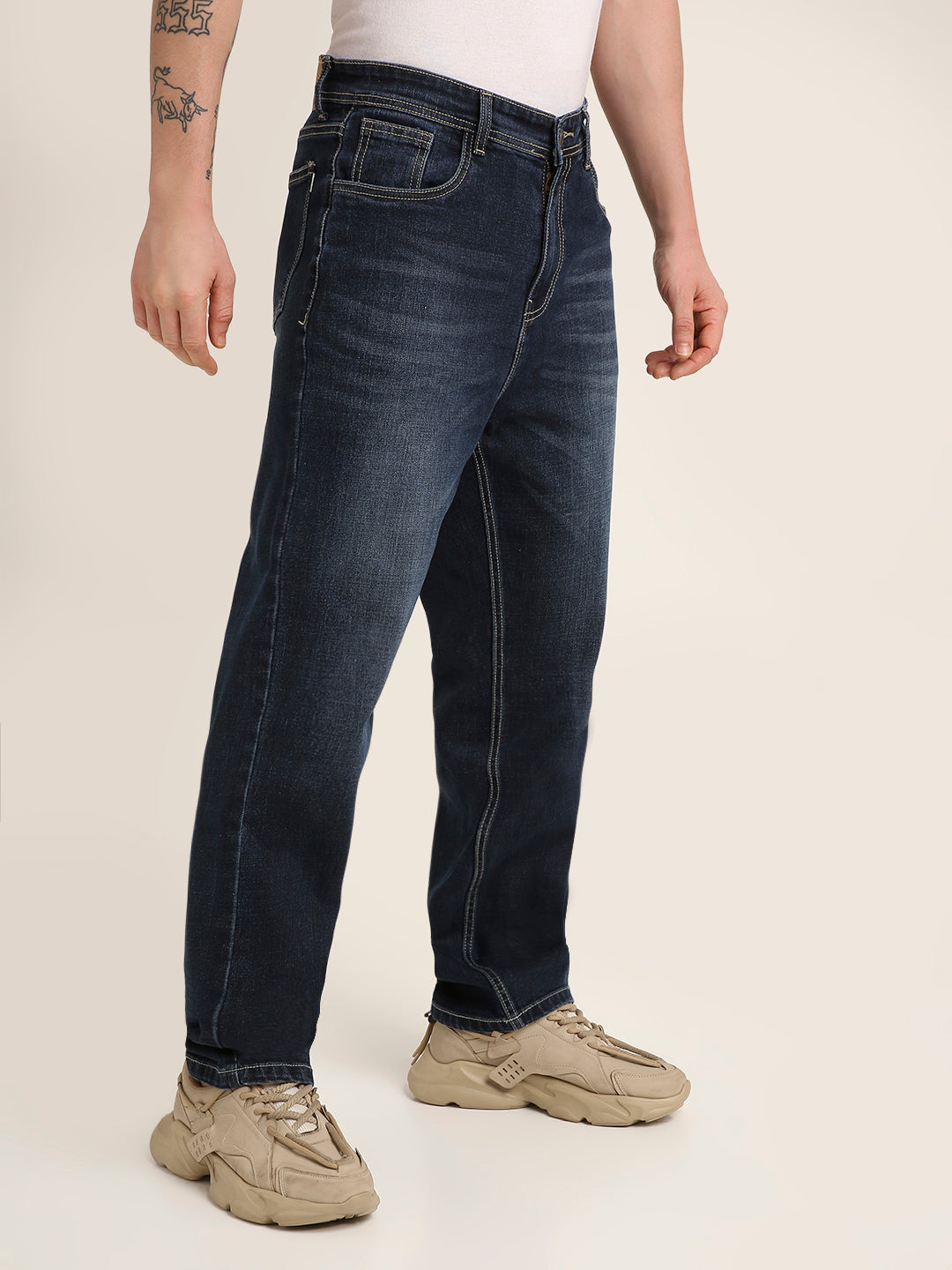 Dark Wash Straight Fit Stretch Denim Jeans