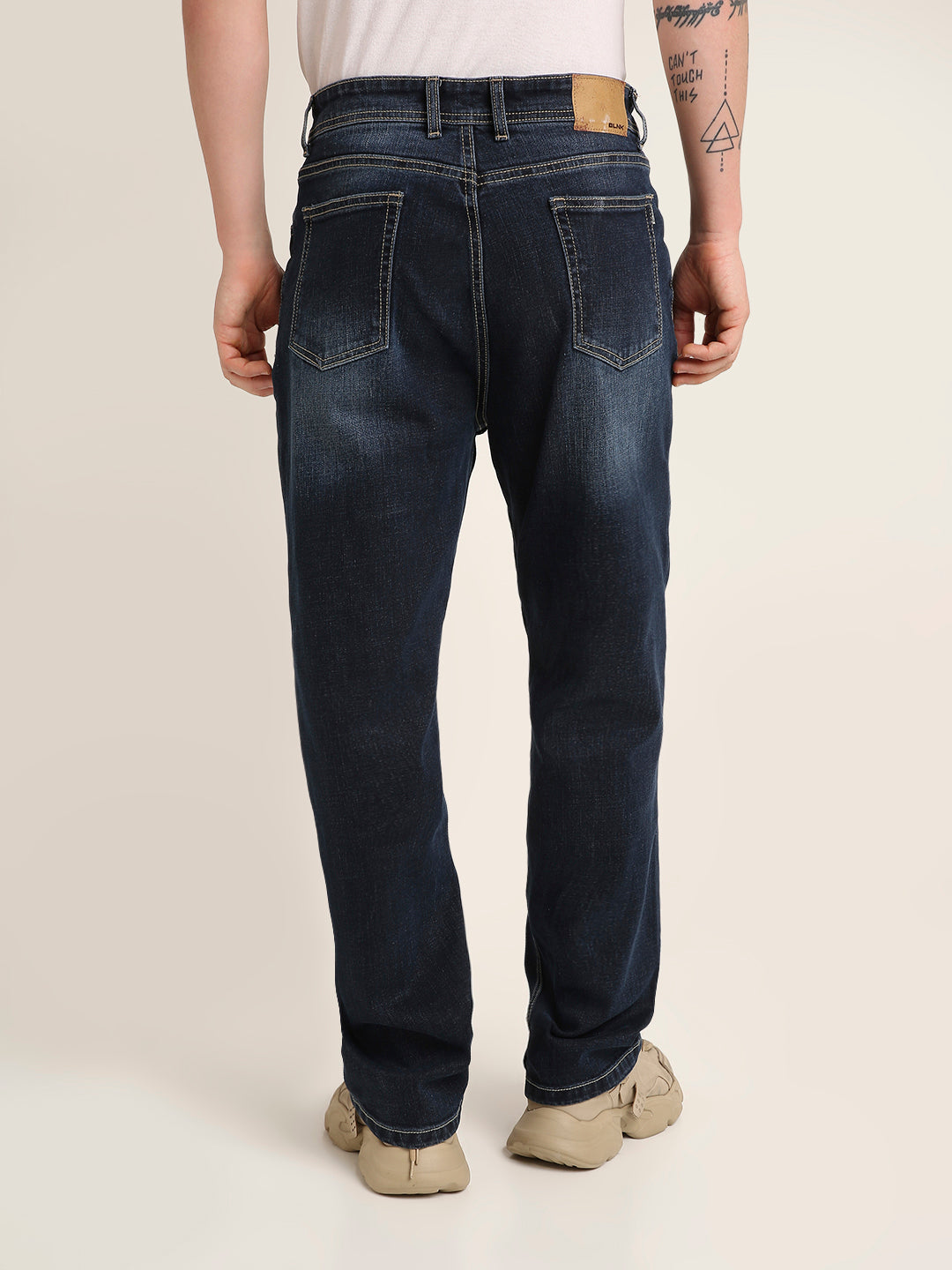 Dark Wash Straight Fit Stretch Denim Jeans