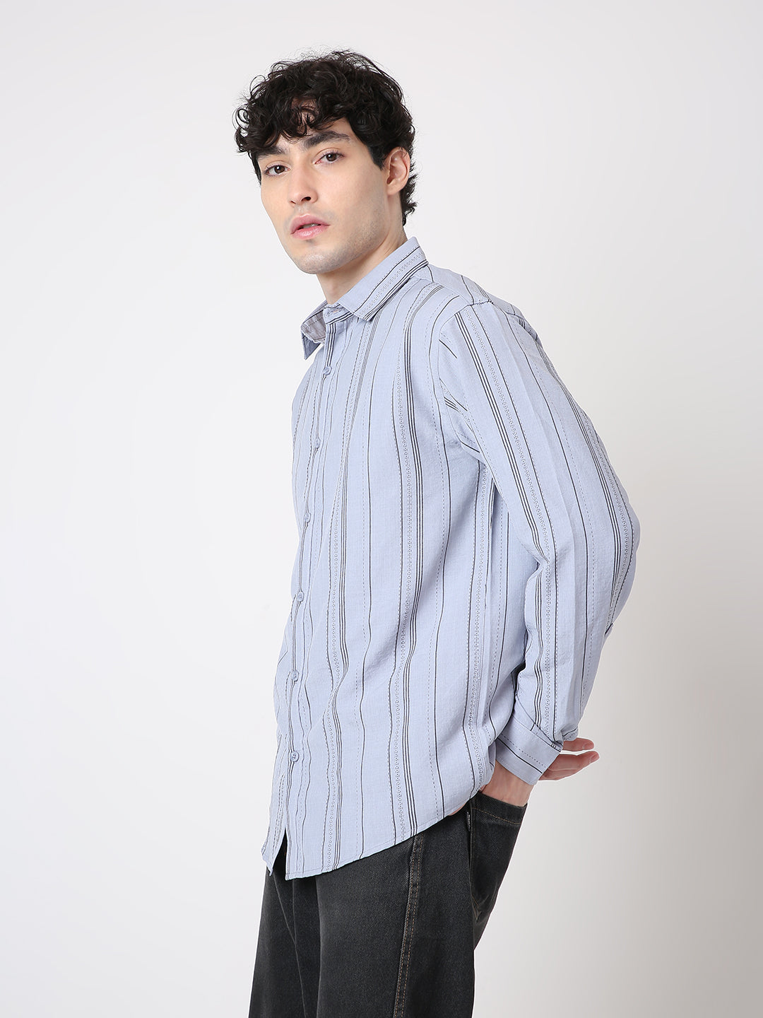 GRAY SLEEK STRIPED CASUAL SHIRT