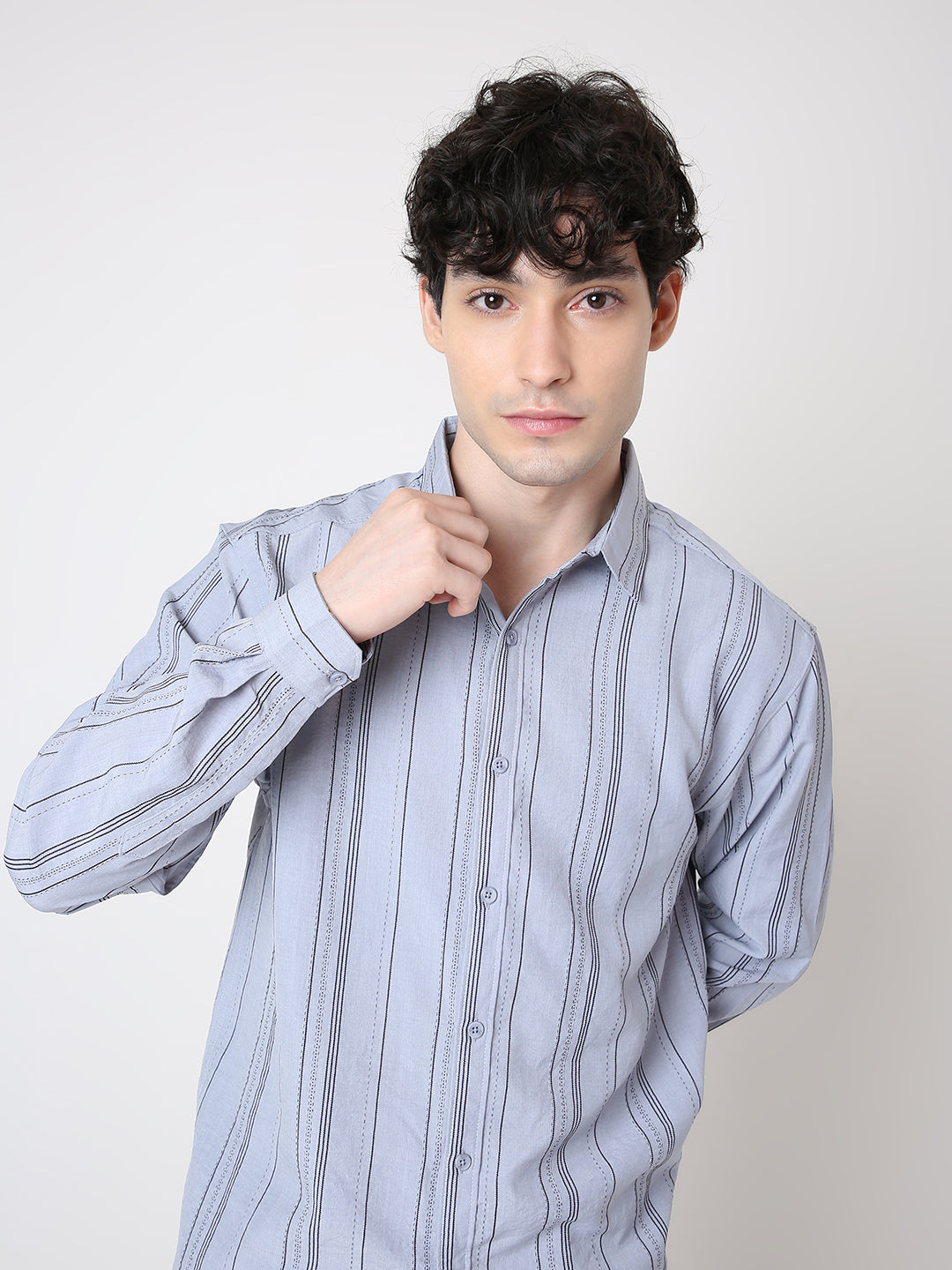GRAY SLEEK STRIPED CASUAL SHIRT