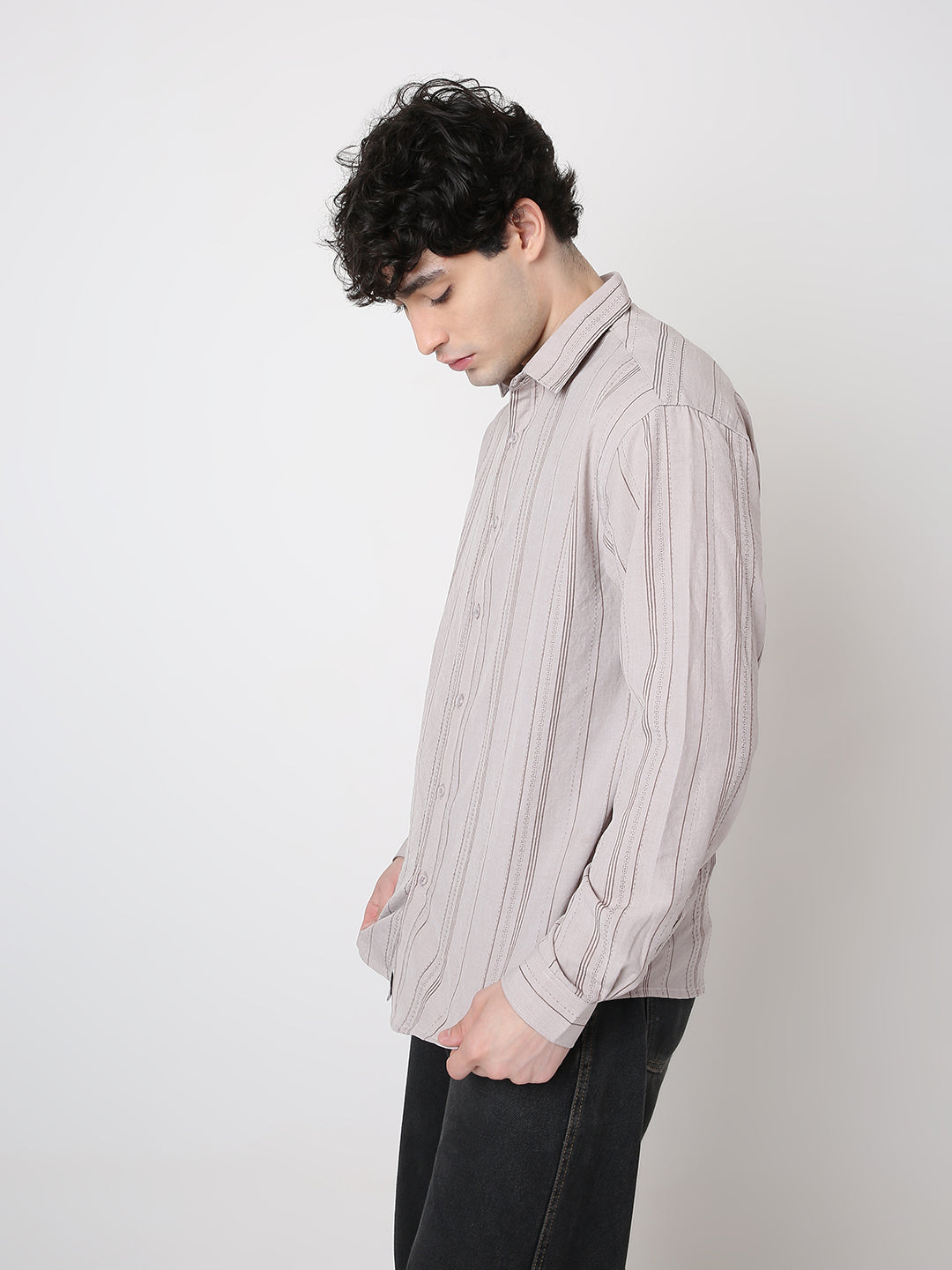 KHAKI SLEEK STRIPED CASUAL SHIRT