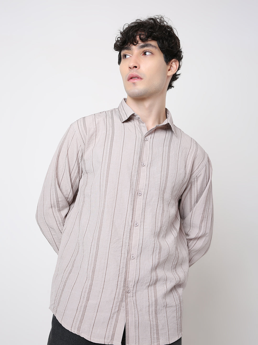 KHAKI SLEEK STRIPED CASUAL SHIRT