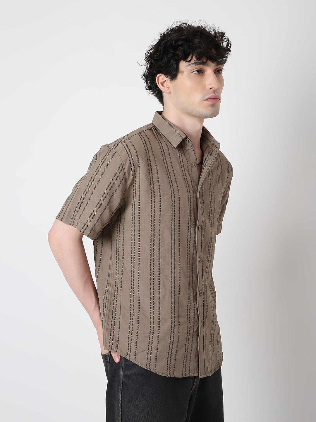 KHAKI VERTICAL STRIPE SHIRT