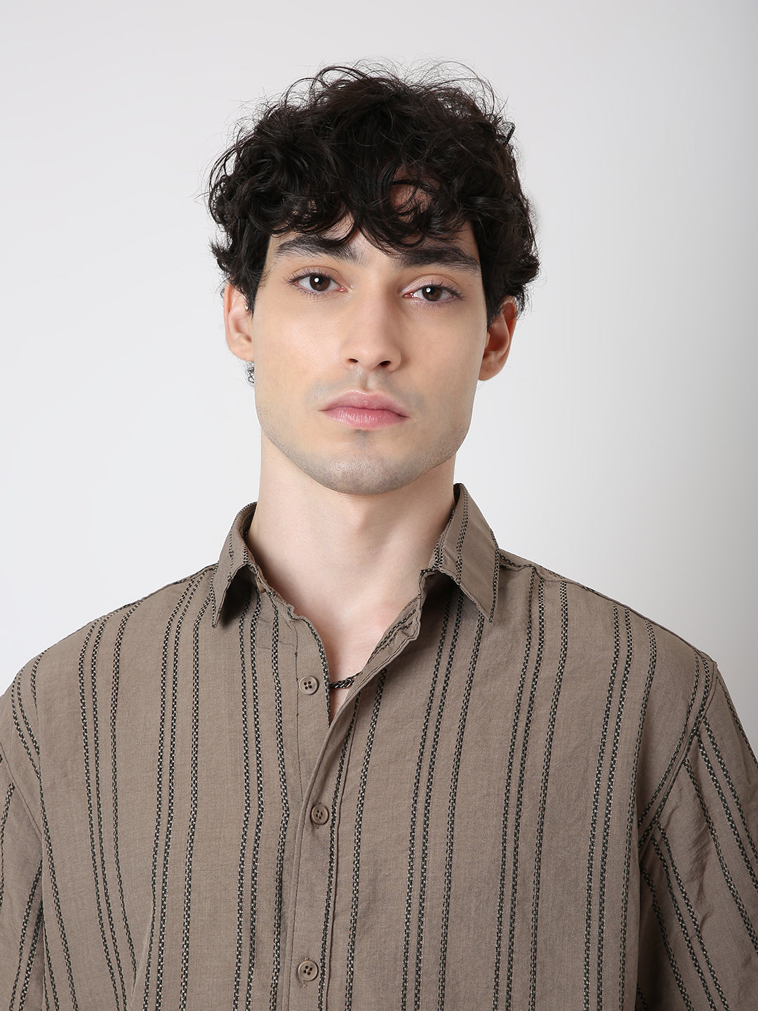 KHAKI VERTICAL STRIPE SHIRT