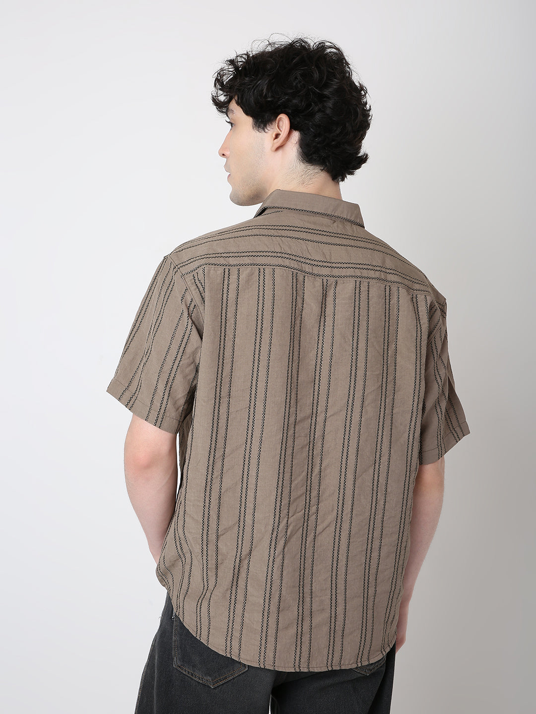 KHAKI VERTICAL STRIPE SHIRT