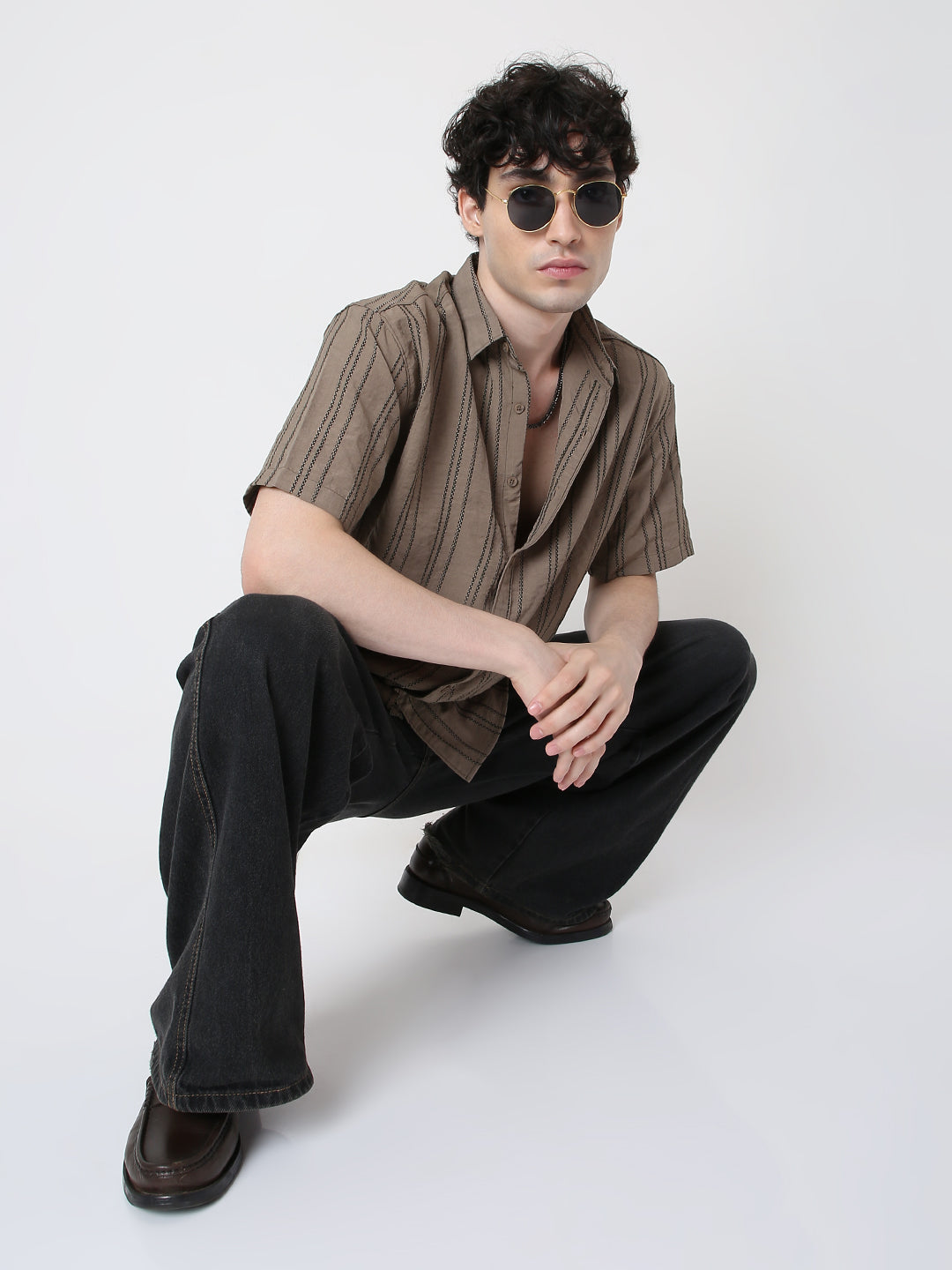 KHAKI VERTICAL STRIPE SHIRT