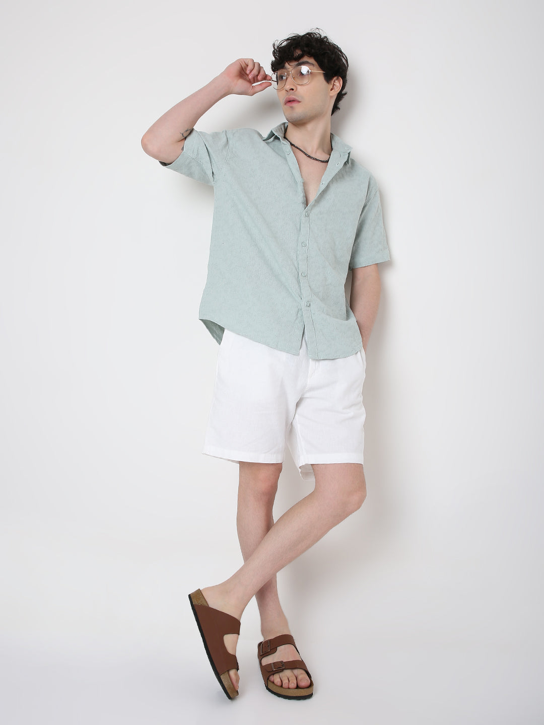 TEXTURED COTTON SHORT SLEEVE SHIRT