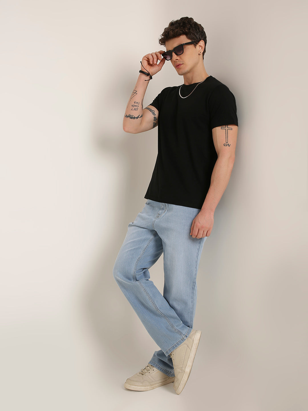 Light Wash Straight Fit Stretch Denim Jeans