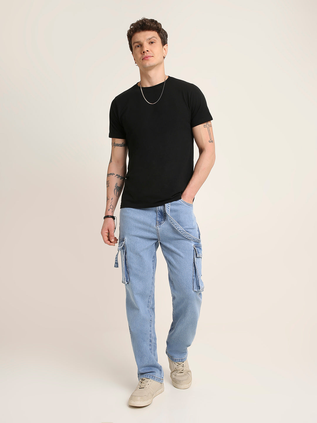 Light Blue Denim Cargo Jeans with Utility Pockets