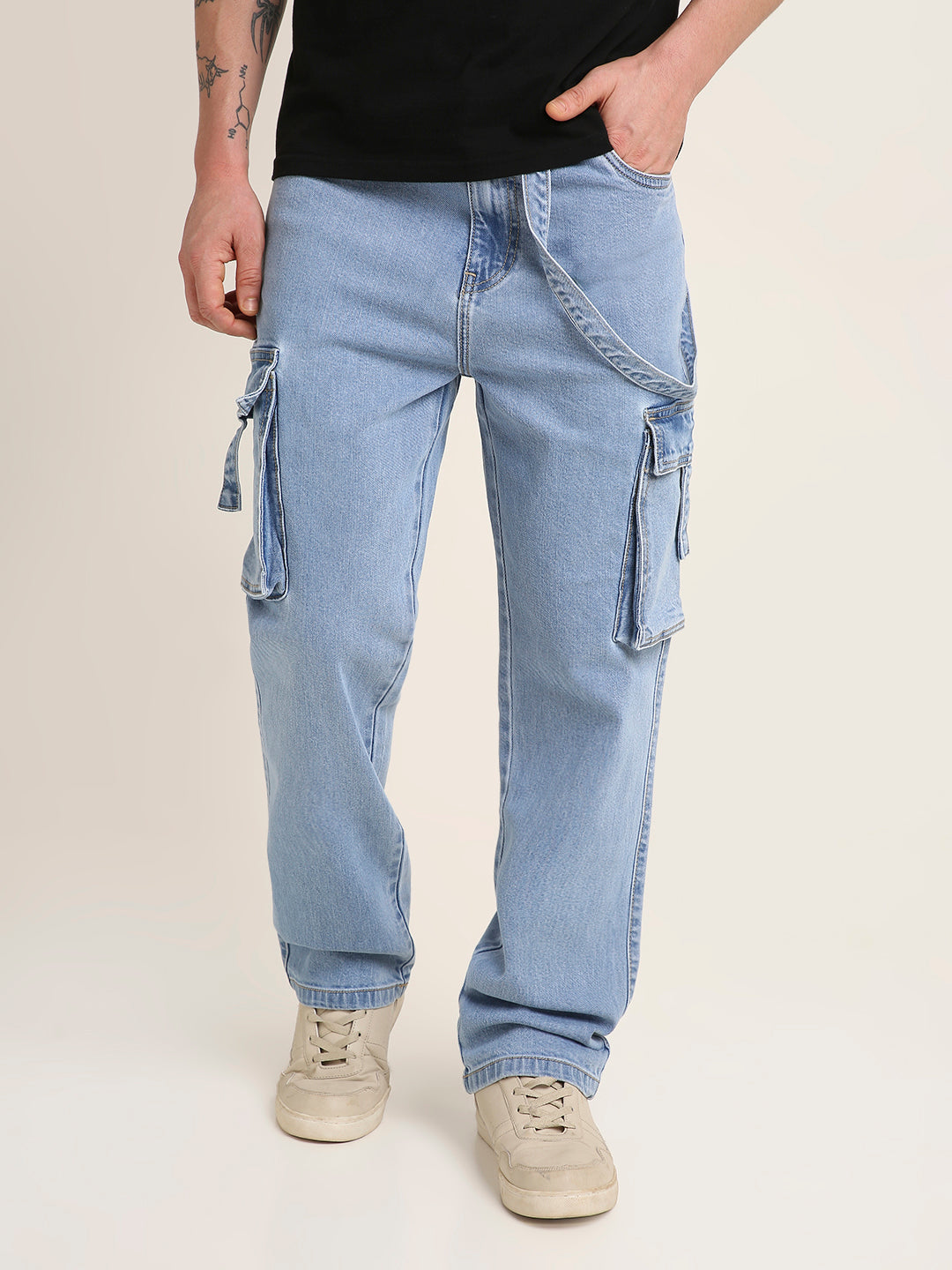 Light Blue Denim Cargo Jeans with Utility Pockets