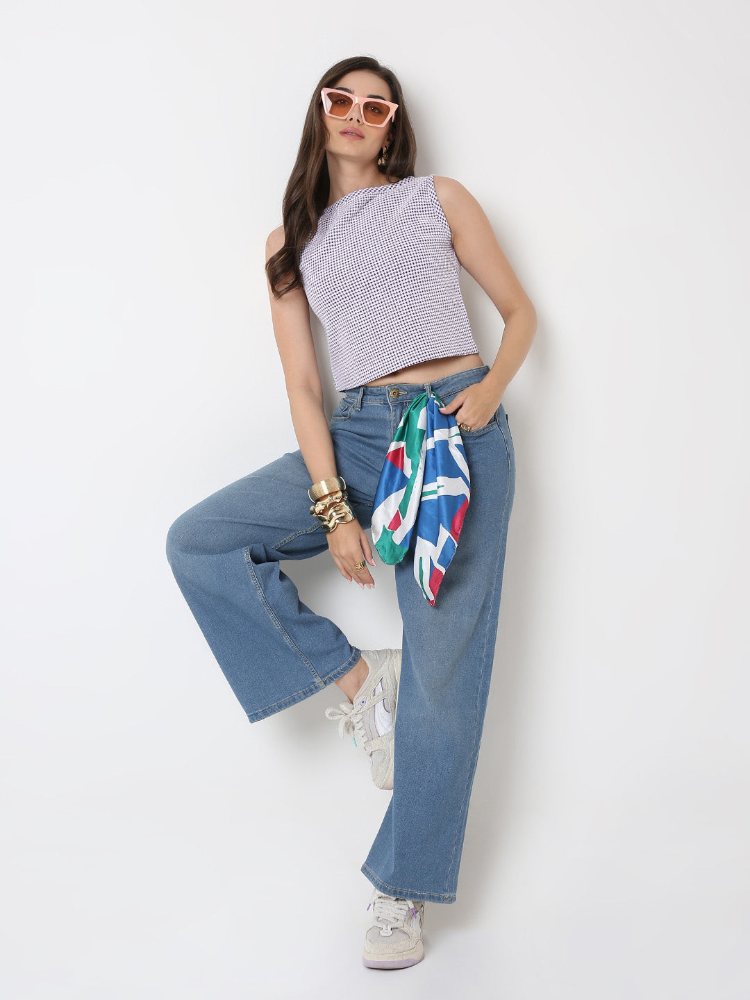 PURPLE HOUNDSTOOTH CROP TOP