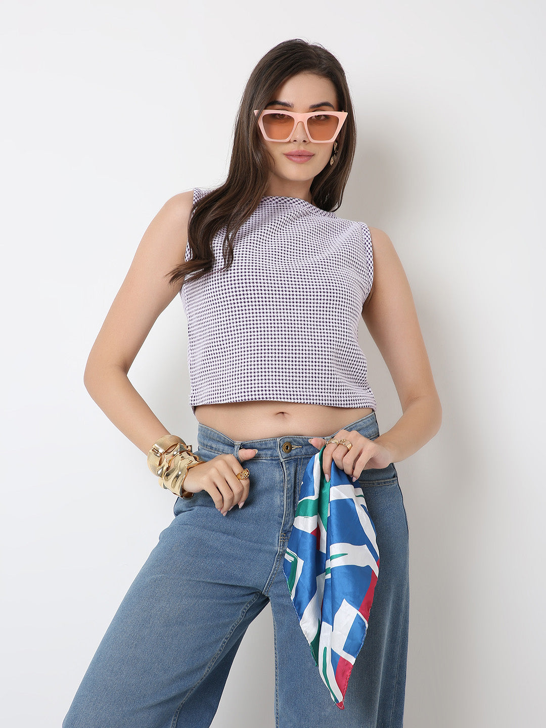 PURPLE HOUNDSTOOTH CROP TOP