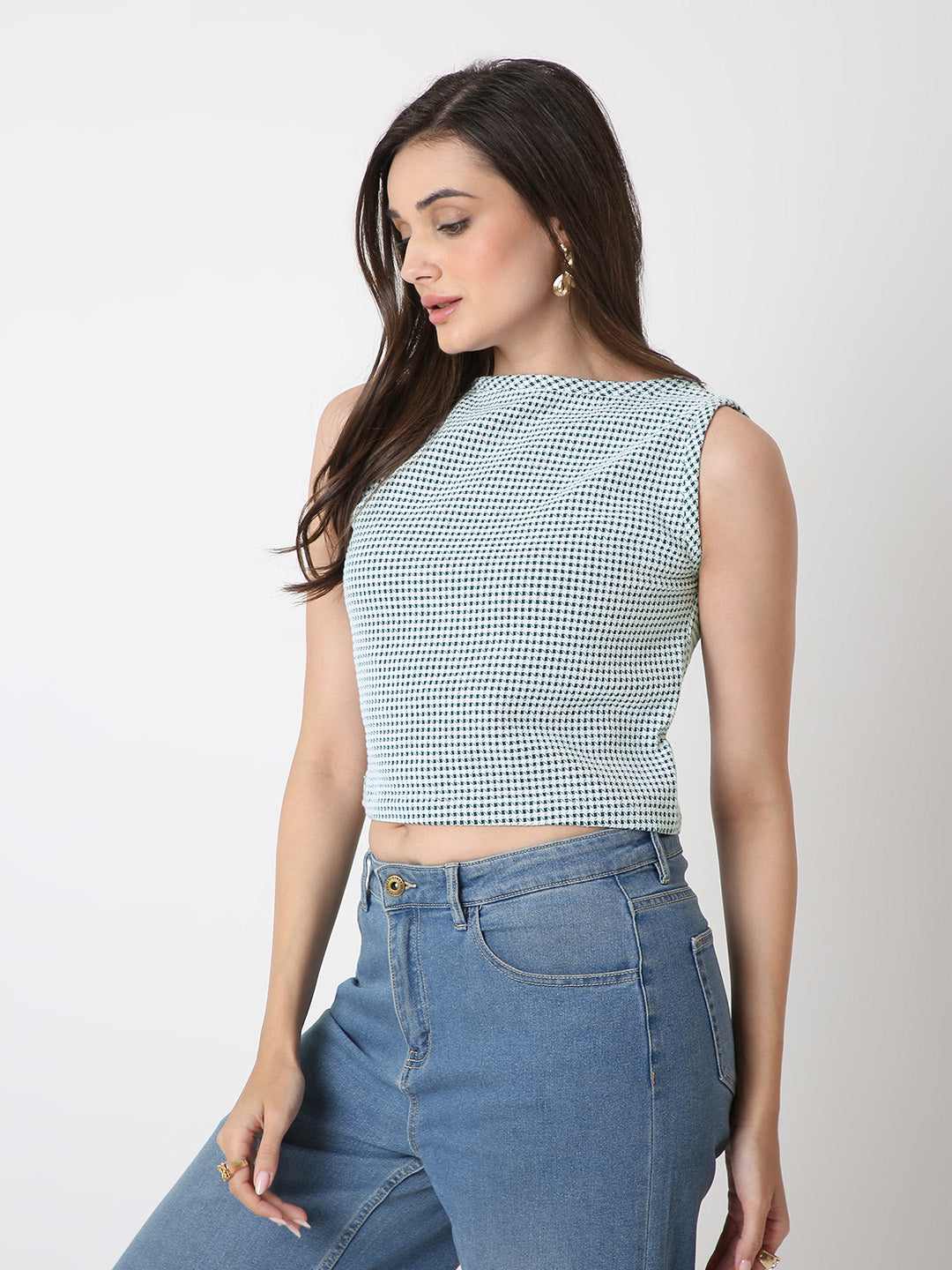 GREEN HOUNDSTOOTH CROP TOP
