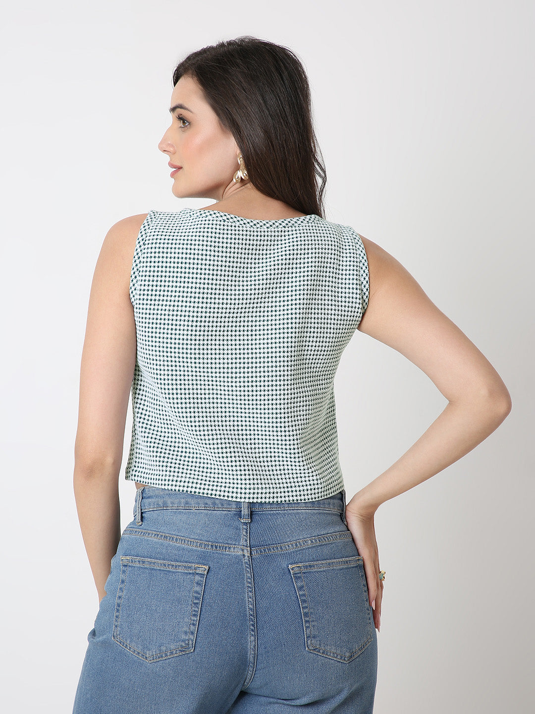 GREEN HOUNDSTOOTH CROP TOP