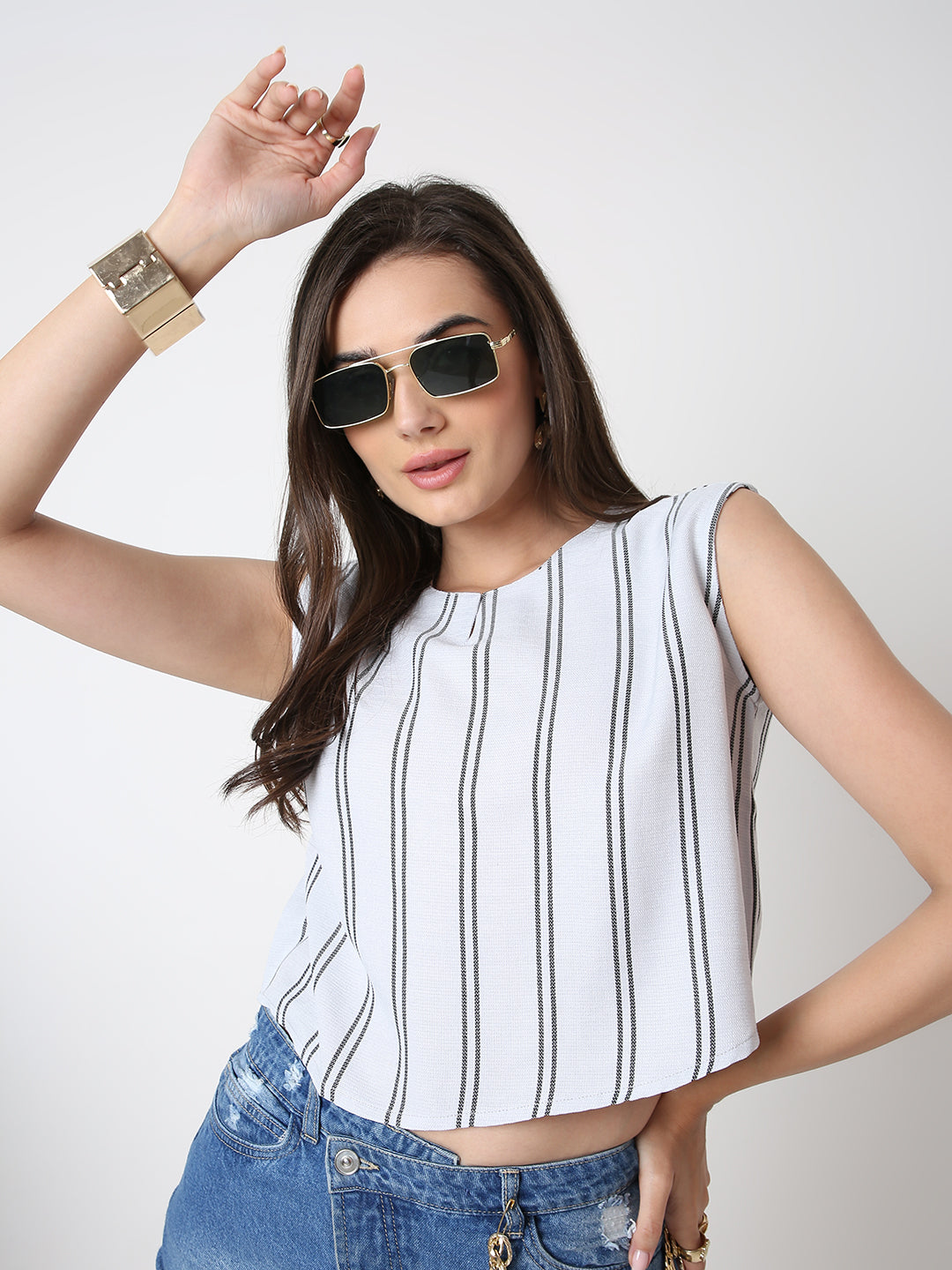 PASTEL GRAY STRIPES CROP TOP
