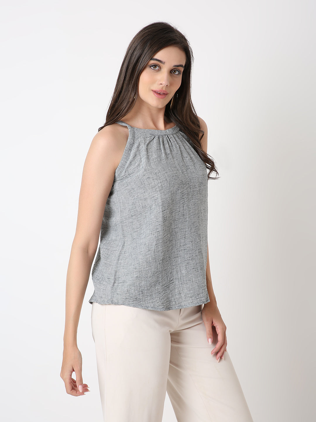 BLACK HALTER NECK TOP