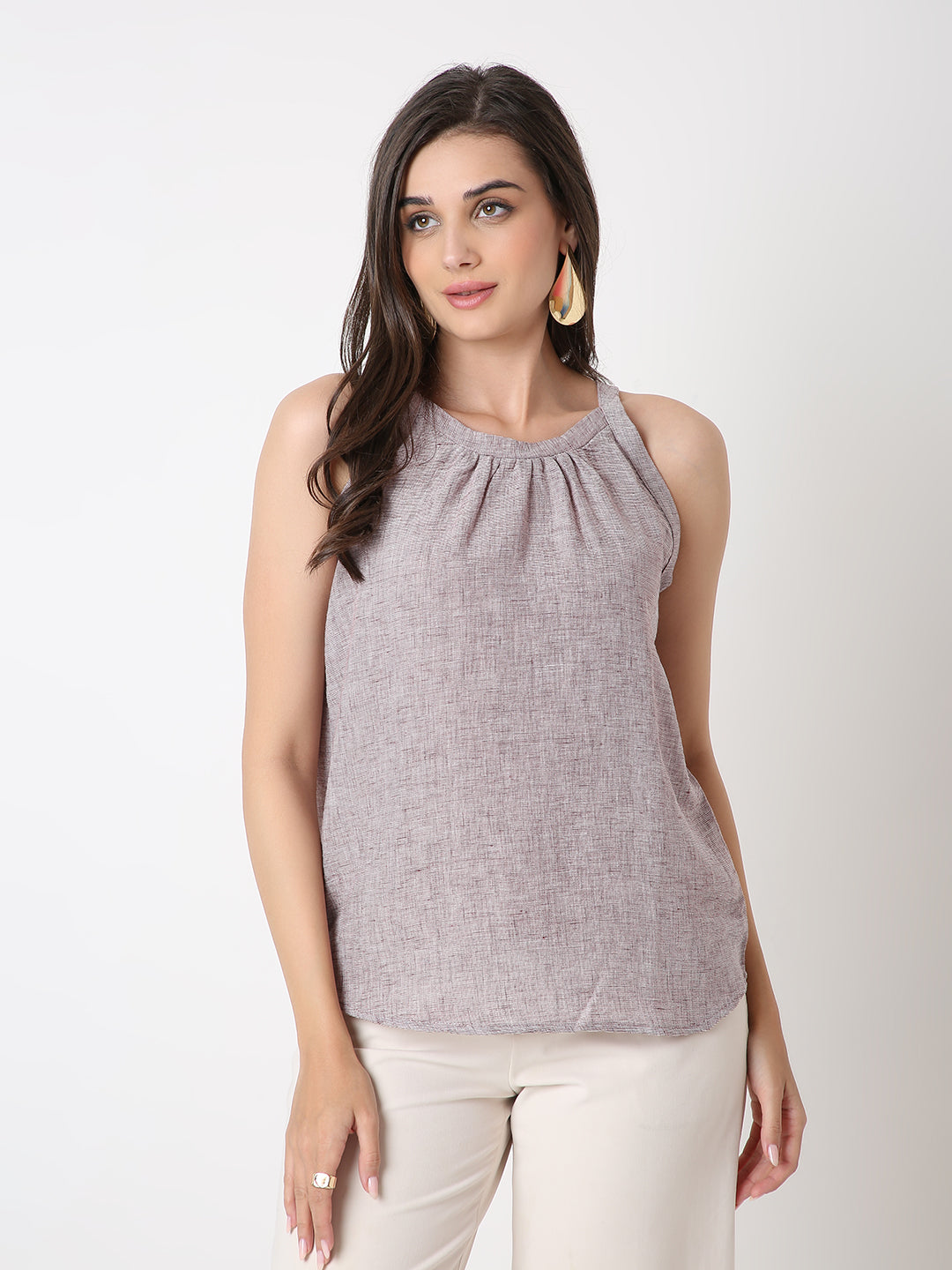 MAROON HALTER NECK TOP