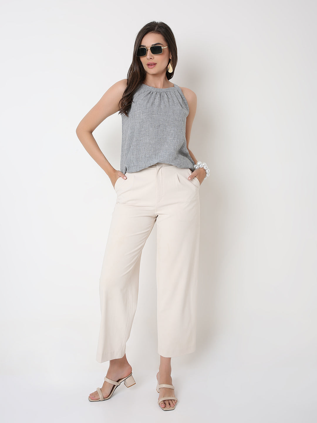 CAUSAL TEXTURED HALTER NECK TOP
