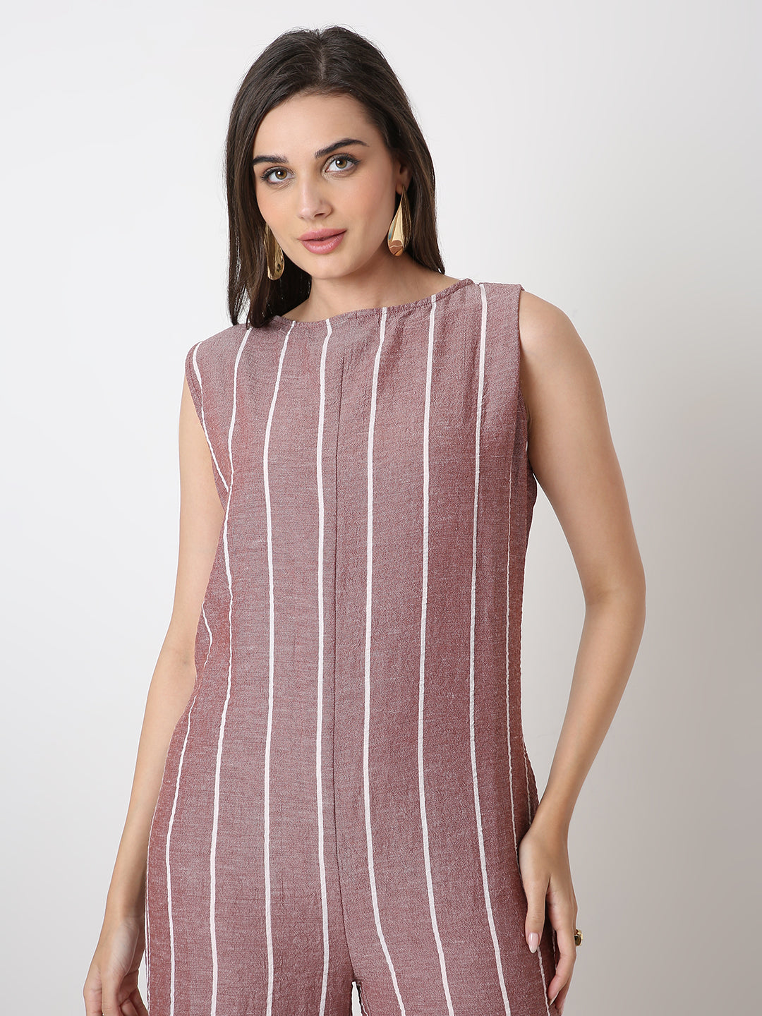 CLASSIC MARRON STRIPE JUMPSUIT
