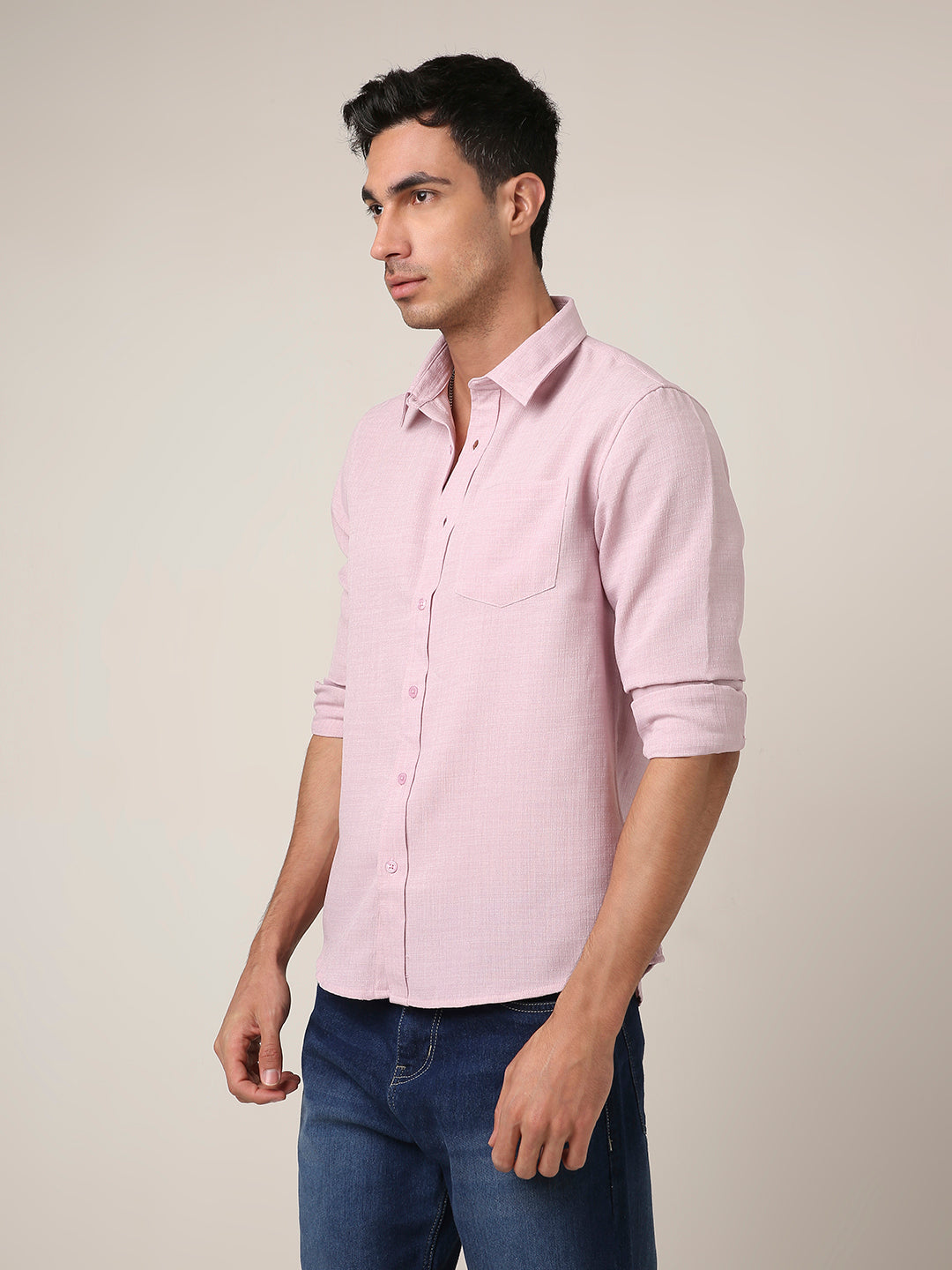 Solid Pastel Mauve Textured Casual Shirt
