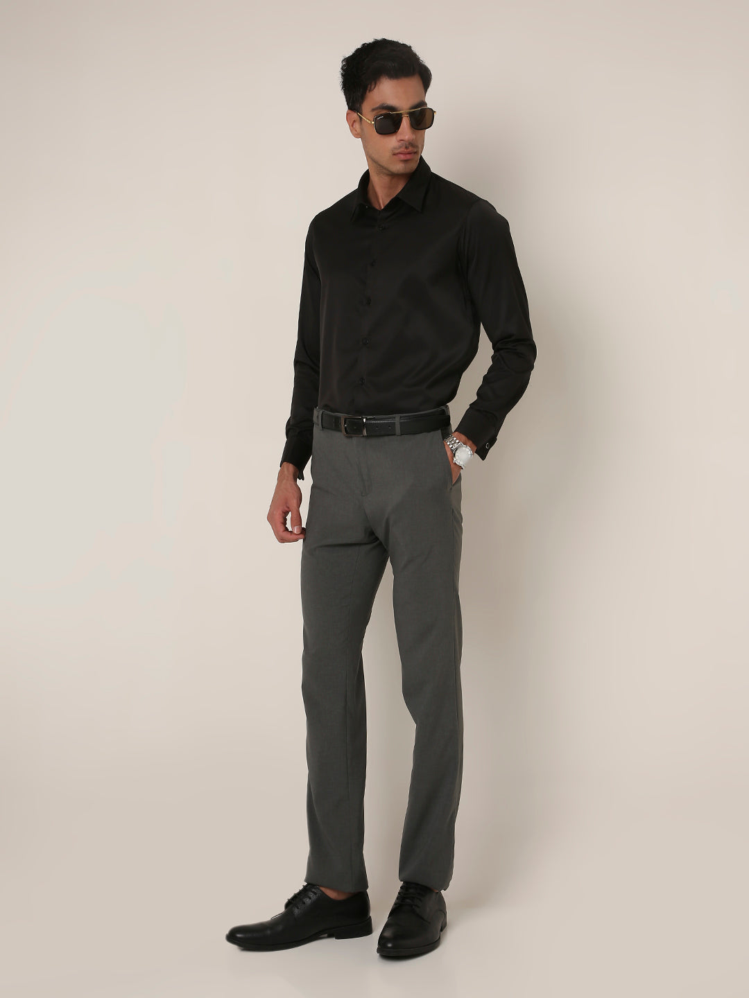 Classic Black Satin Formal Shirt