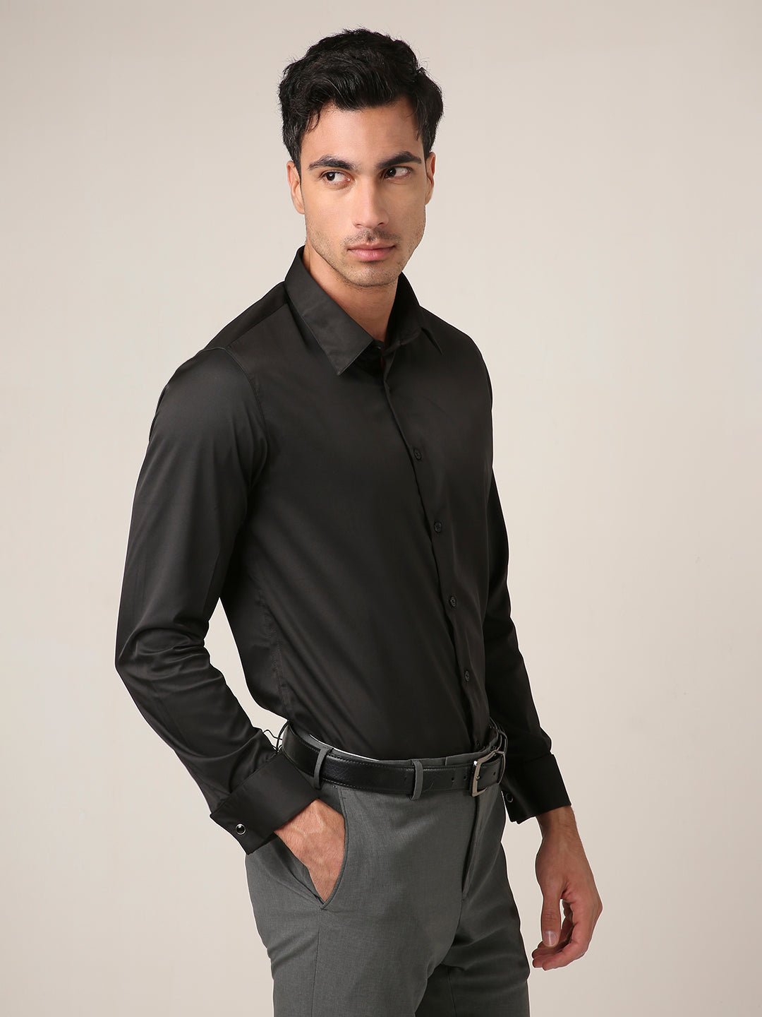 Classic Black Satin Formal Shirt