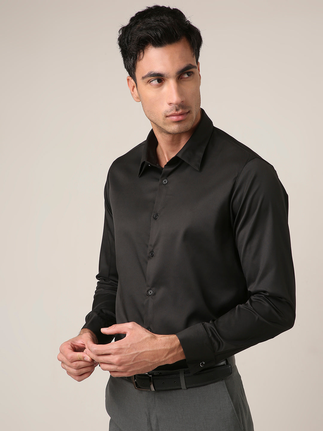 Classic Black Satin Formal Shirt