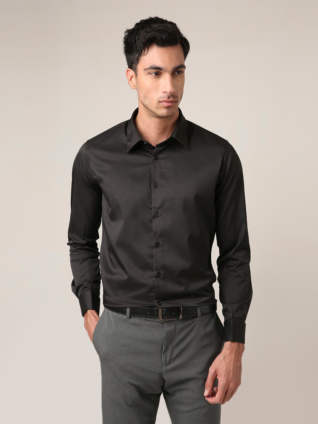 Classic Black Satin Formal Shirt