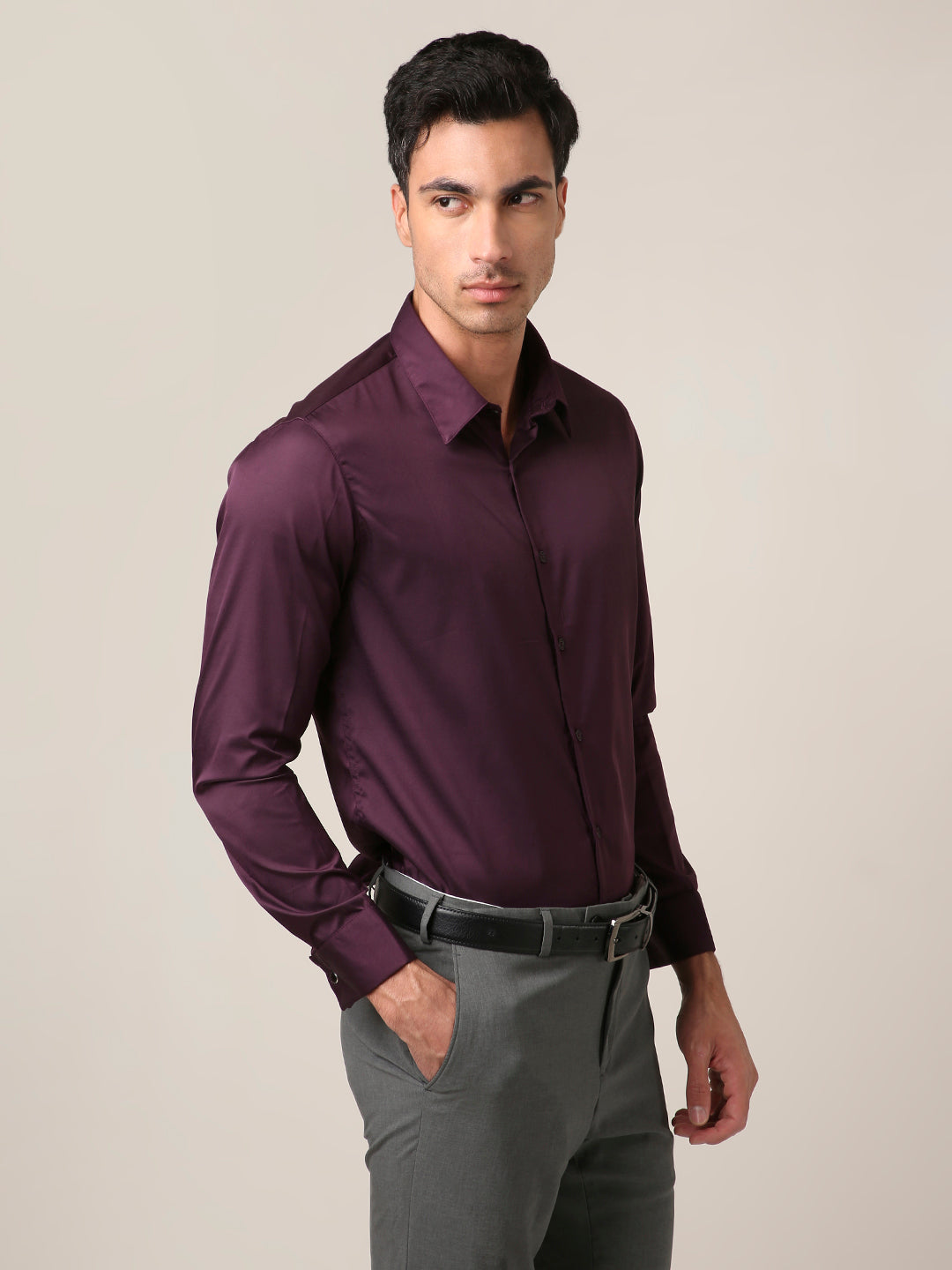 Classic Wine Satin Formal Shirt