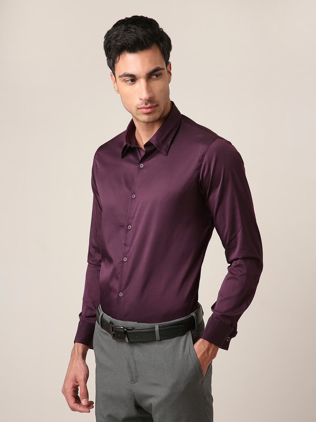 Classic Wine Satin Formal Shirt