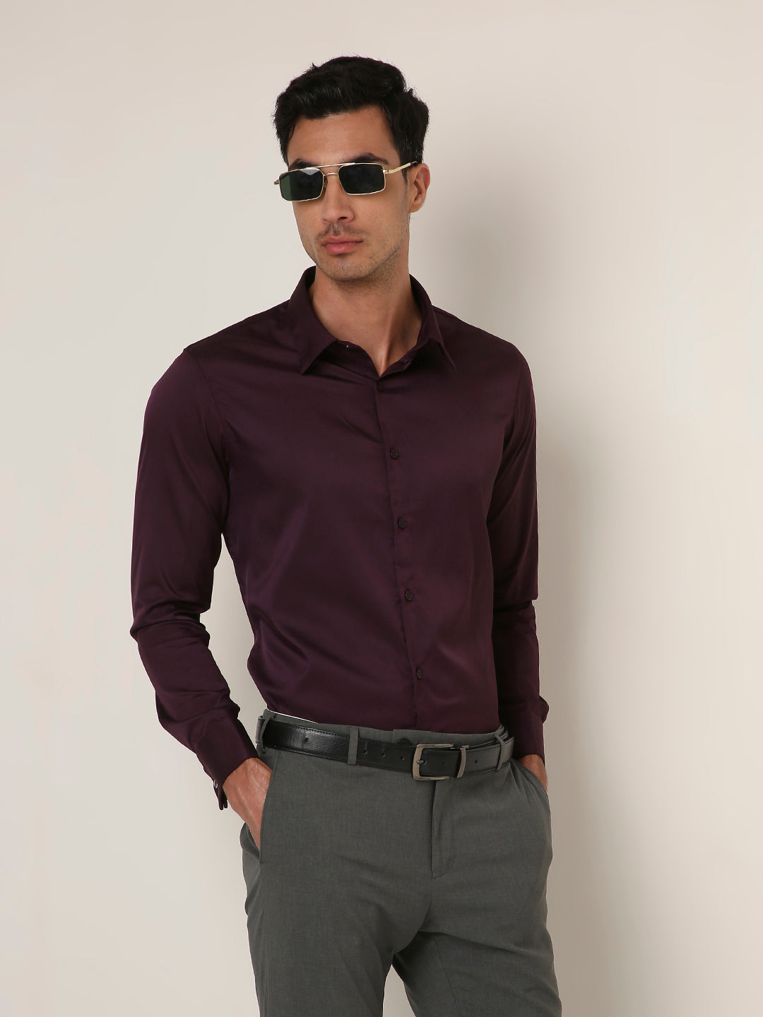 Classic Wine Satin Formal Shirt