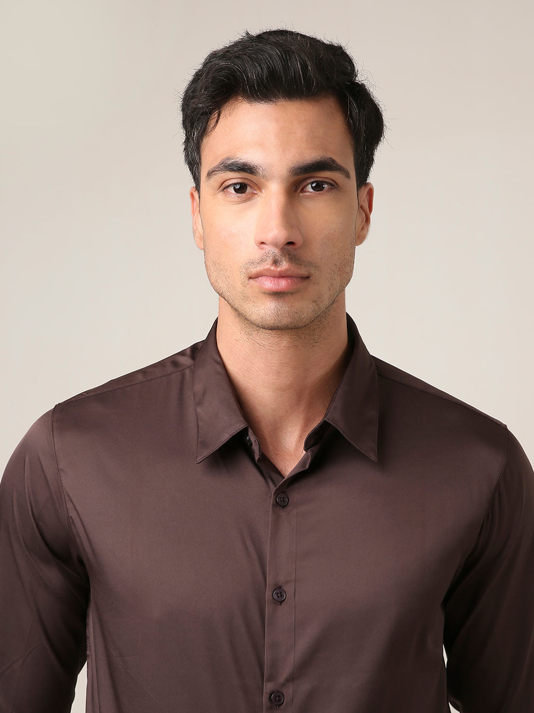 Classic Brown Satin Formal Shirt