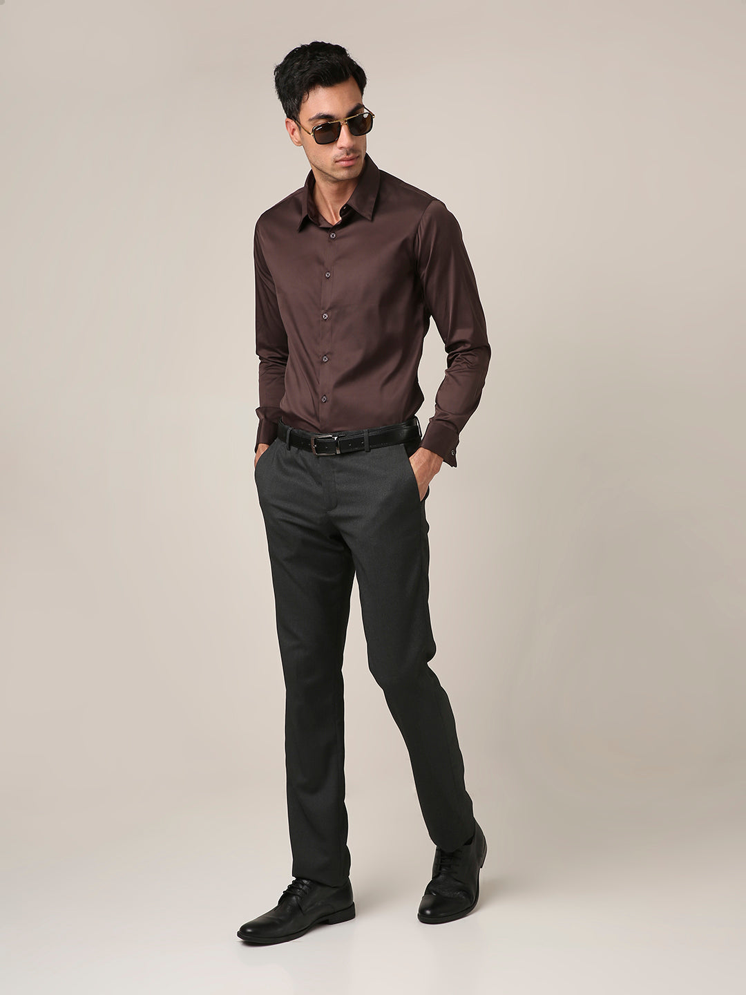 Classic Brown Satin Formal Shirt