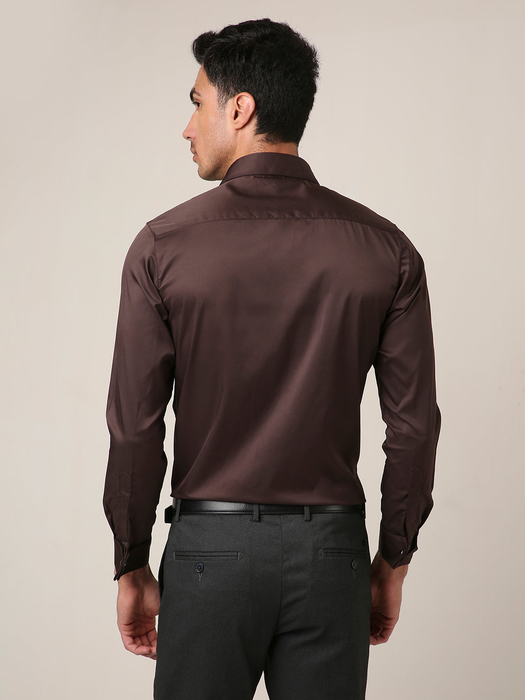 Classic Brown Satin Formal Shirt