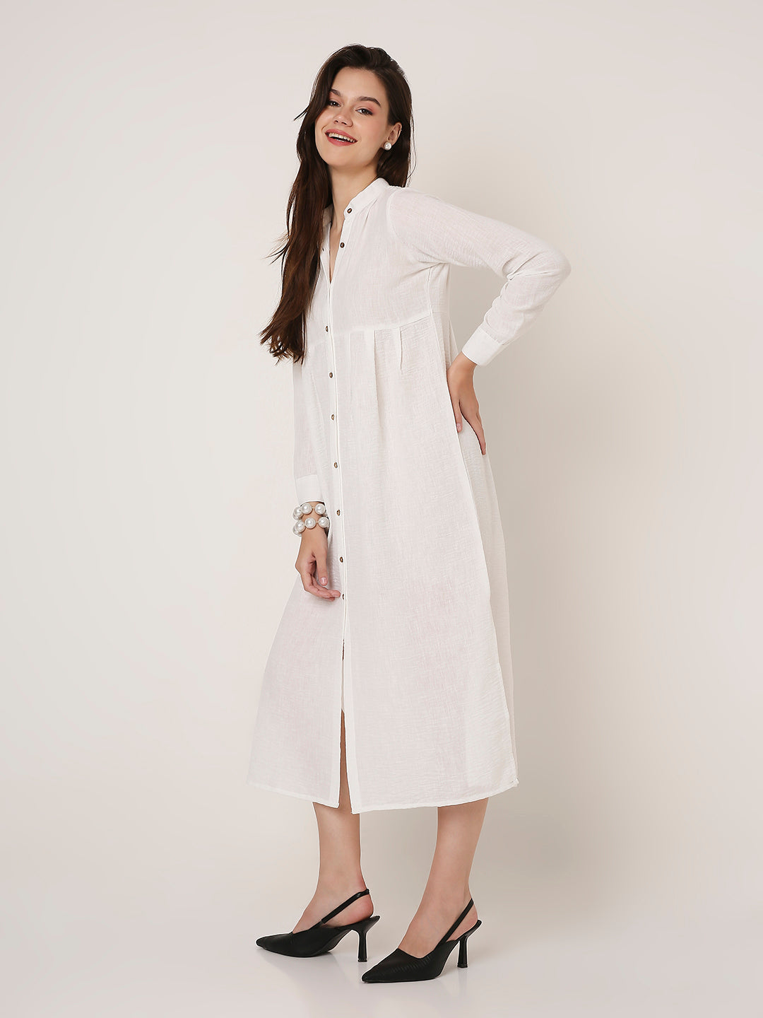 WHITE BUTTON-DOWN SHIRT DRESS