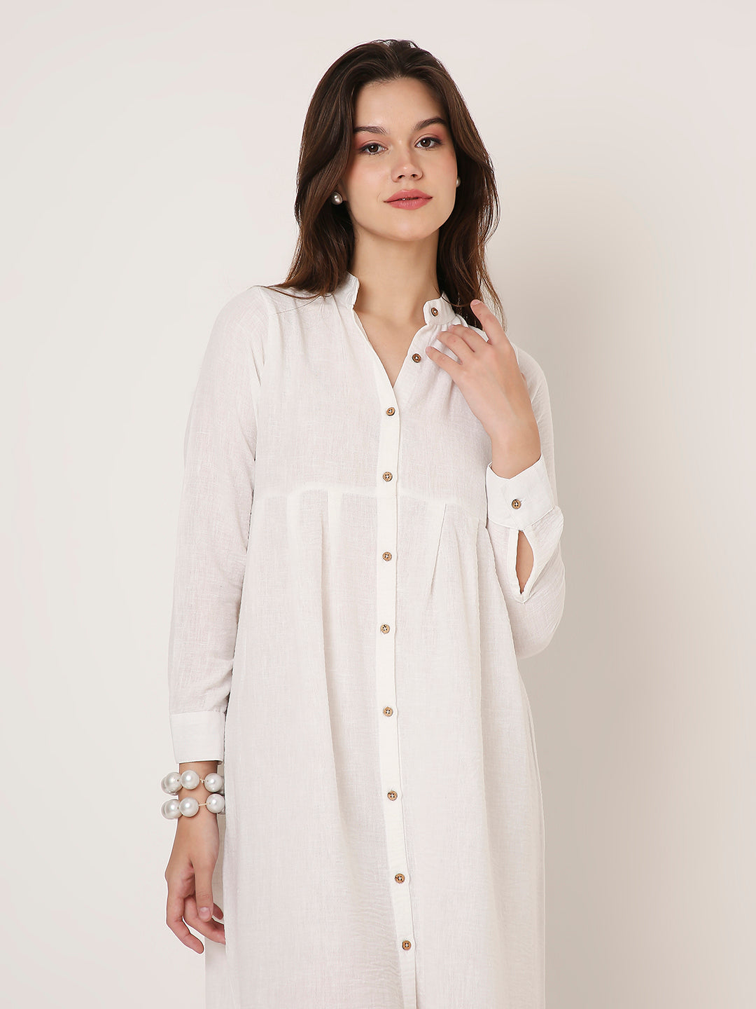 WHITE BUTTON-DOWN SHIRT DRESS