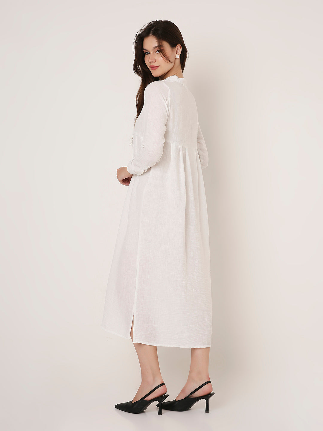 WHITE BUTTON-DOWN SHIRT DRESS