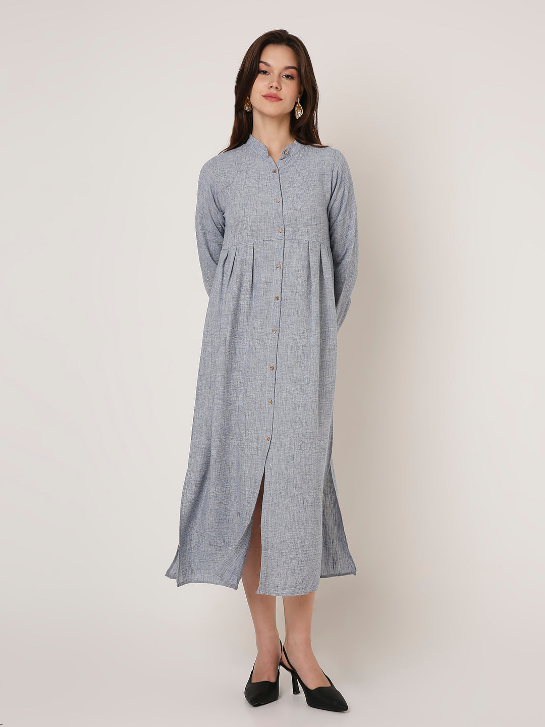 BLUE BUTTON-DOWN SHIRT DRESS