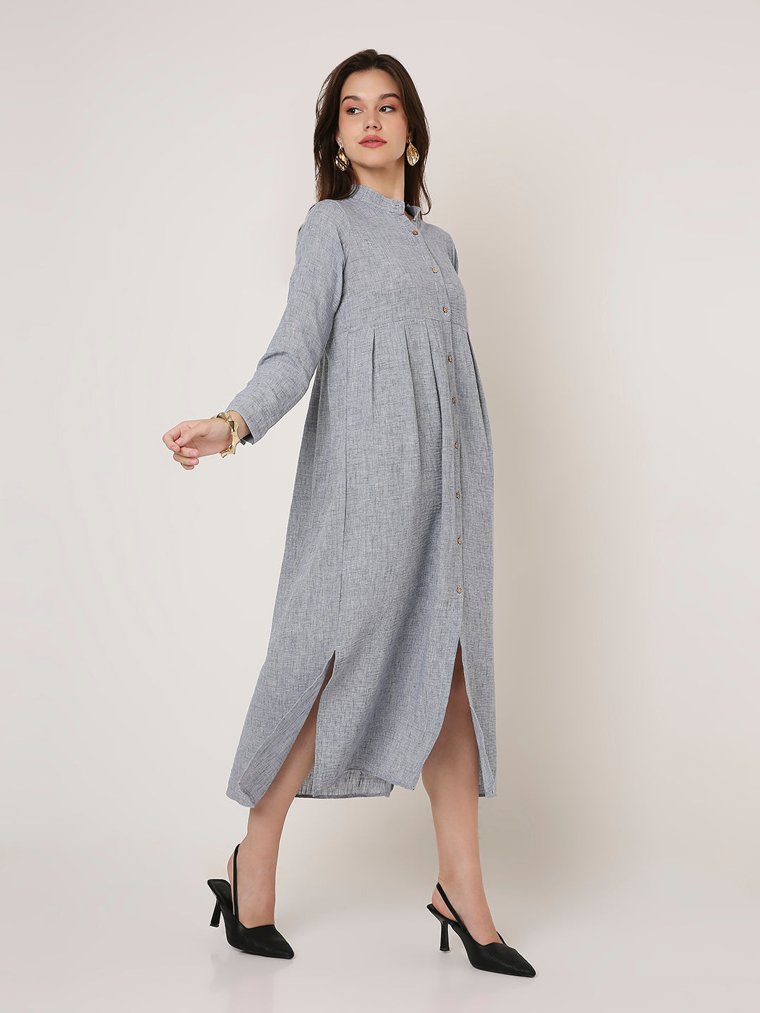 BLUE BUTTON-DOWN SHIRT DRESS