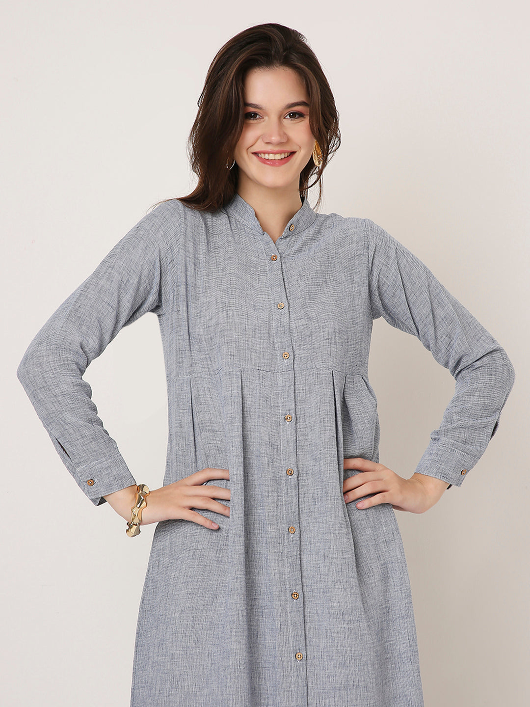 BLUE BUTTON-DOWN SHIRT DRESS