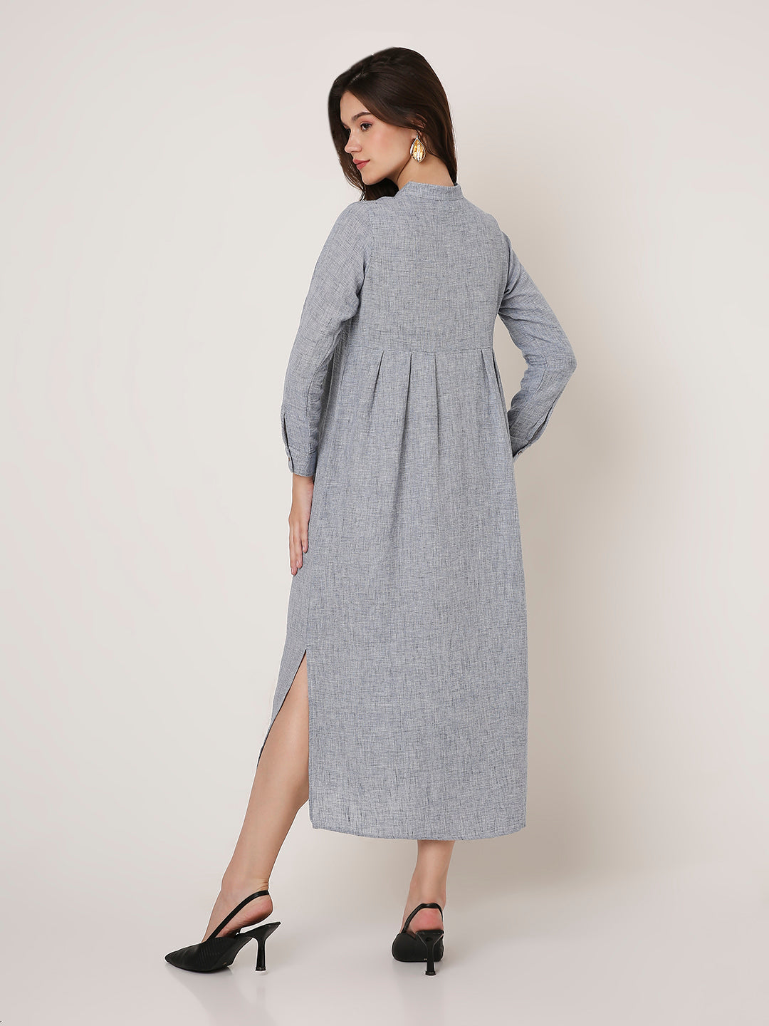 CLASSIC LINEN BLEND WHITE BUTTON-DOWN SHIRT DRESS